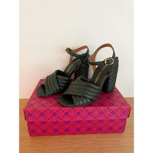 Tory Burch Kira Quilted Sandal Dark Seaweed US 8 Napa Leather